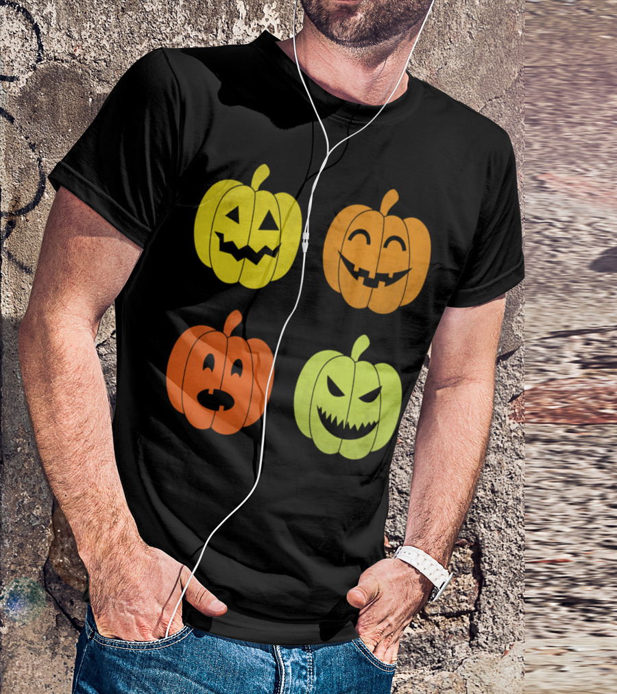 Vibrant Halloween Pumpkin Faces With Spooky Expressions T-Shirt