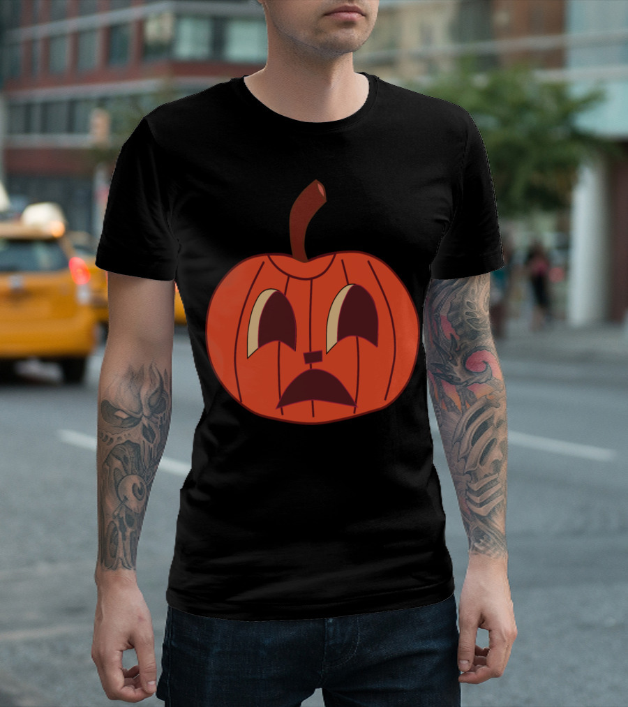 Cartoon Jack-O'-Lantern Face With Upset Expression T-Shirt