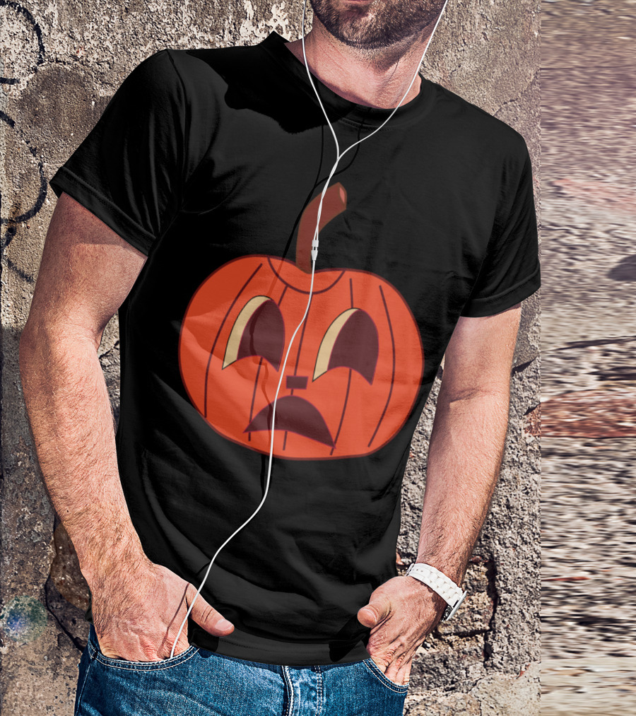 Cartoon Jack-O'-Lantern Face With Upset Expression T-Shirt