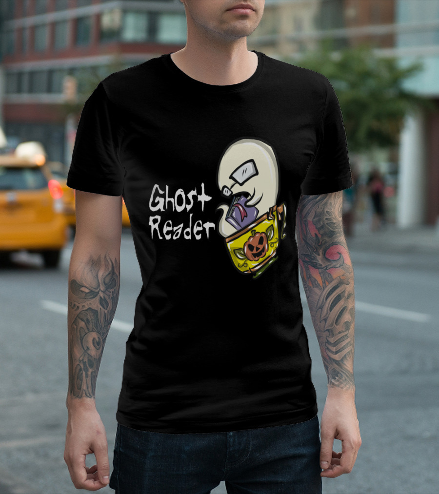Ghost Reader With Halloween Pumpkin Book T-Shirt