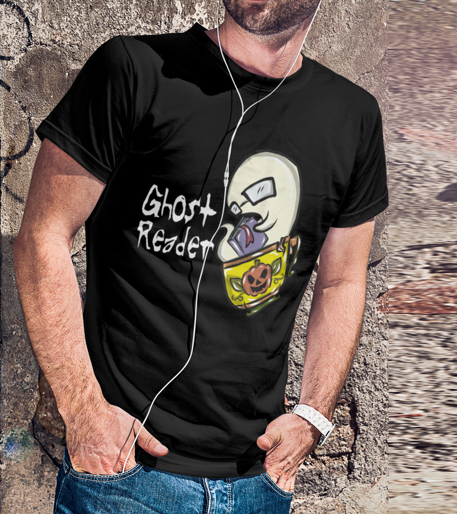 Ghost Reader With Halloween Pumpkin Book T-Shirt