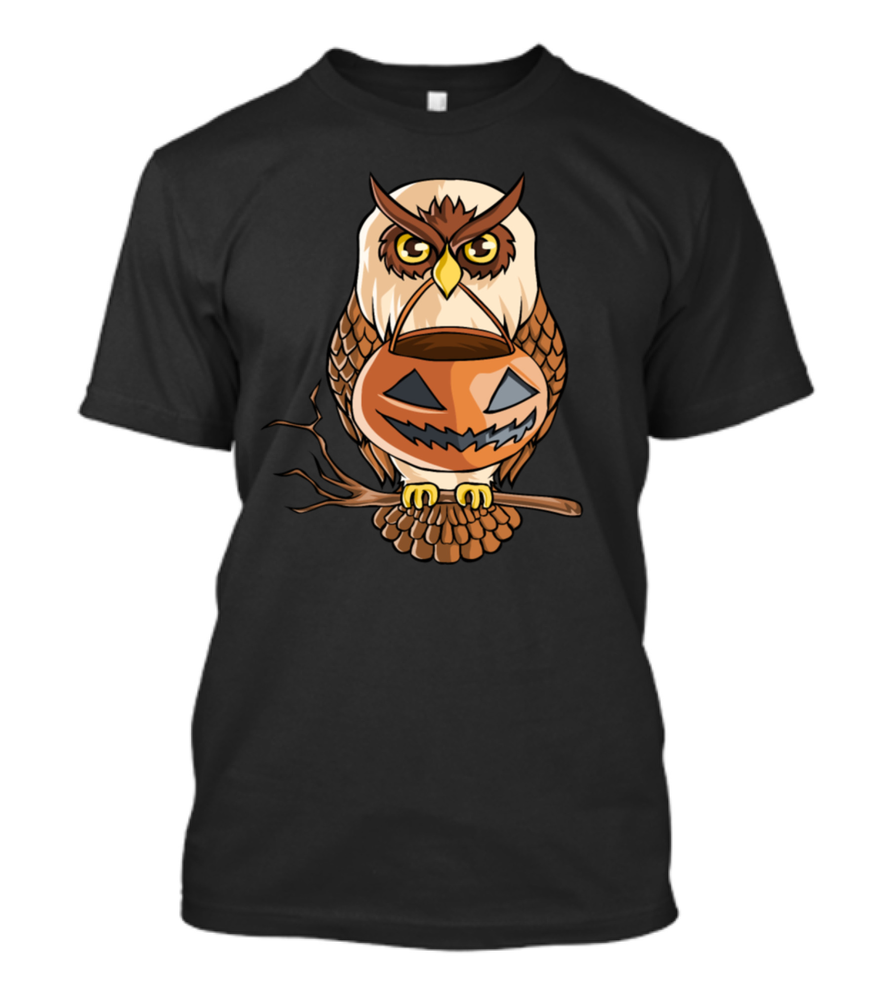 Owl With Halloween Pumpkin Bucket T-Shirt