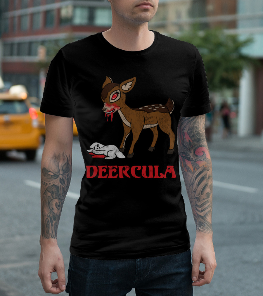 Deercula Retro Vintage Halloween Horror Deer Rabbit Bunny T-Shirt