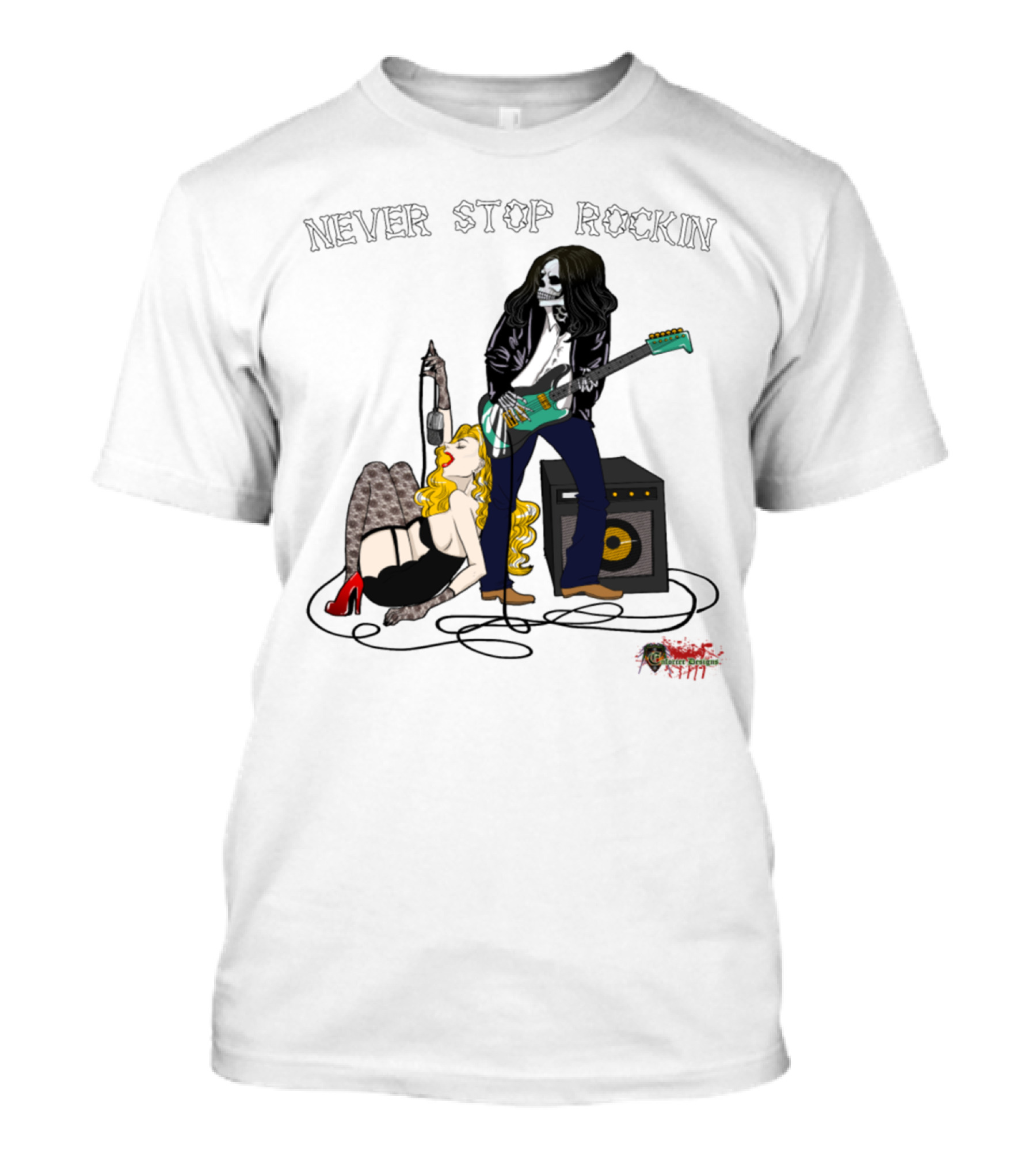 Never Stop Rockin Jamming Skeleton Brunette T-Shirt