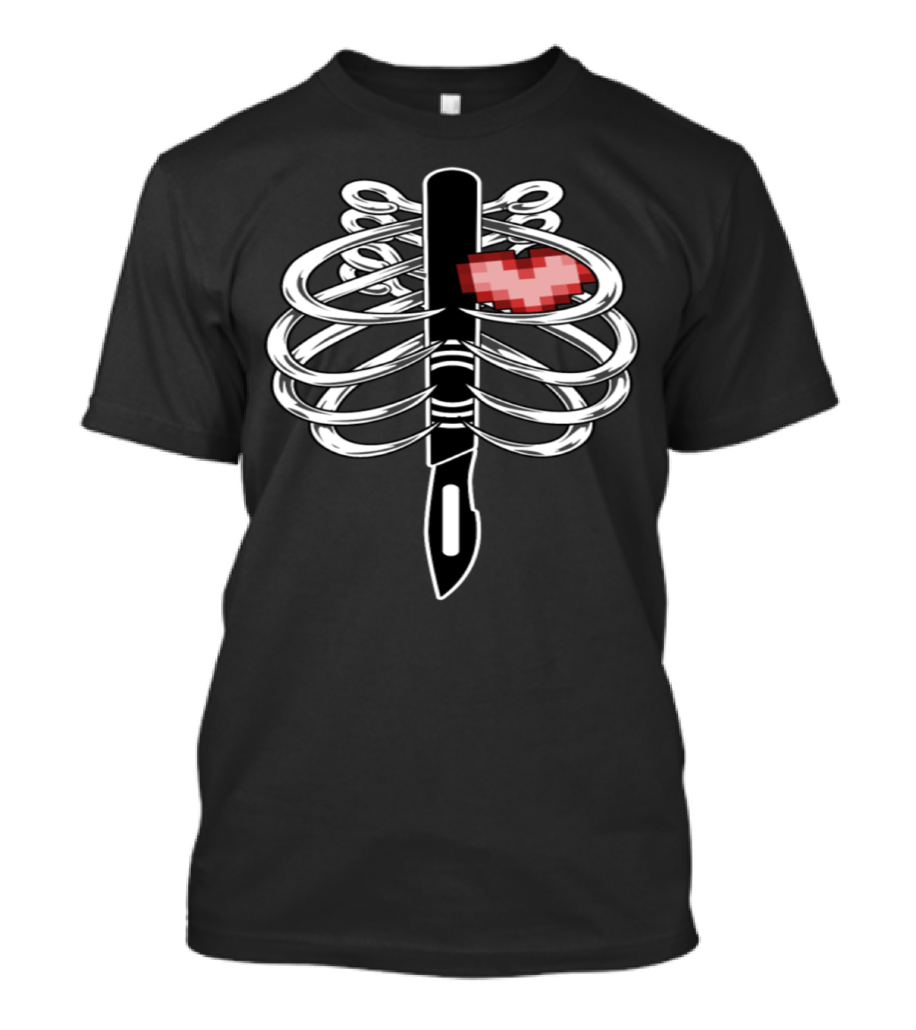 Suspension Rib Cage With Pixel Heart Dagger T-Shirt