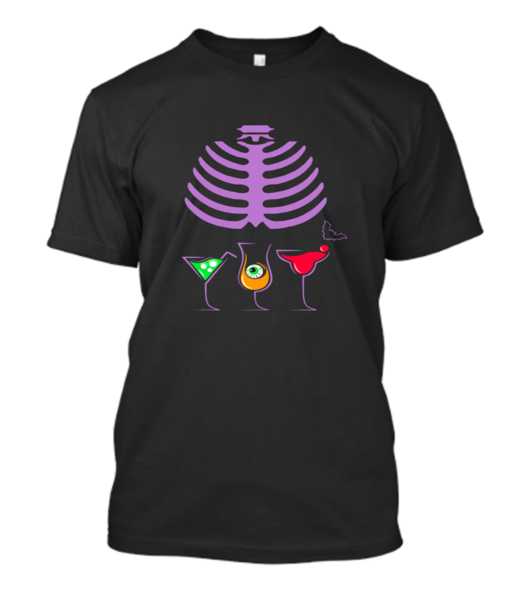 SKELETON Ripper Spooky Halloween Drinks Party With Bat And Eyeball Cocktails T-Shirt