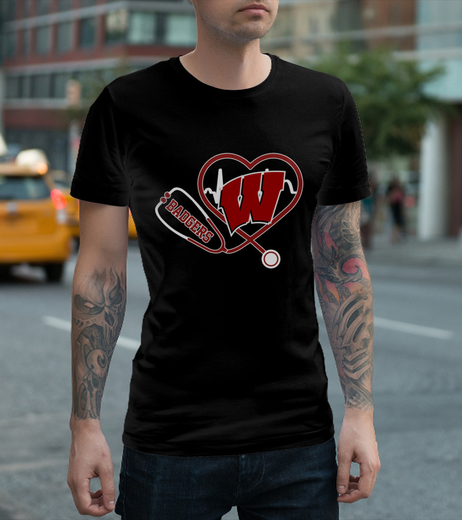 Wisconsin Badgers Stethoscope Heartbeat T-Shirt