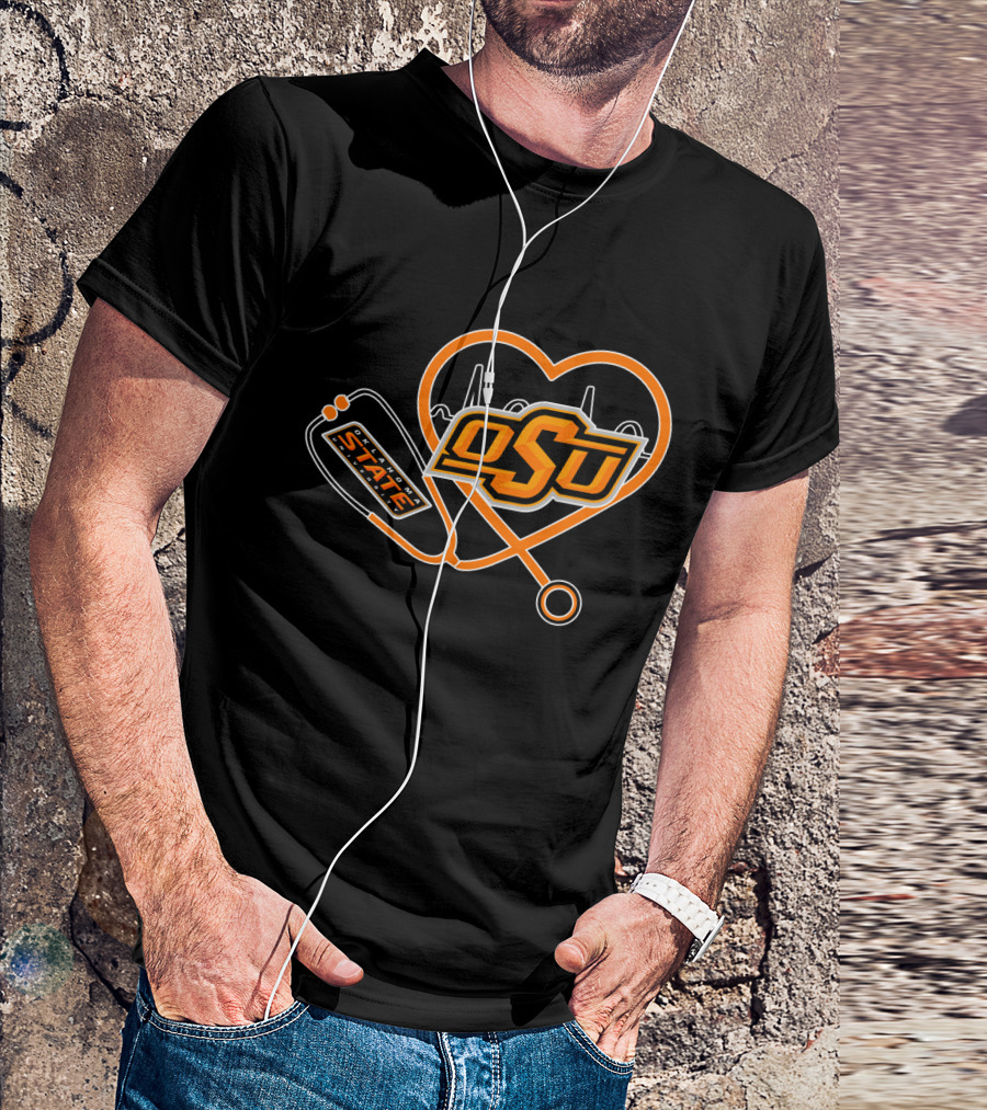 OSU Oklahoma State Cowboys Heartbeat Stethoscope T-Shirt