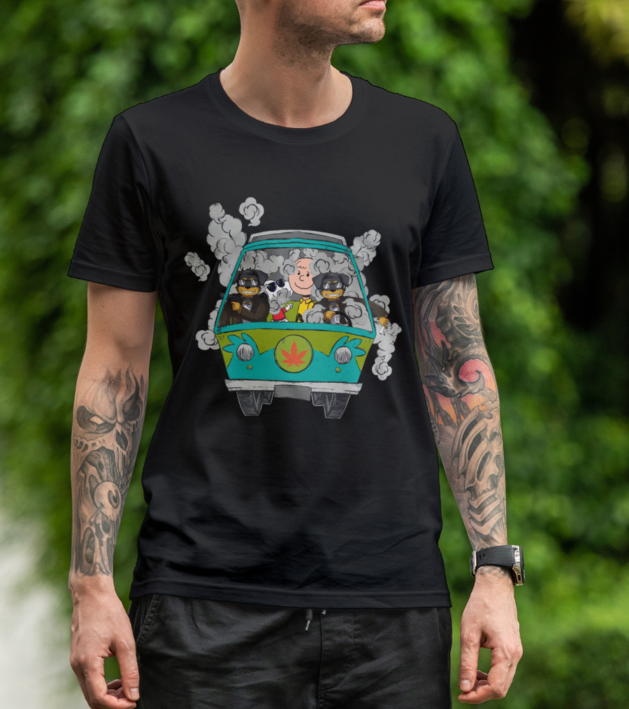 Rottweiler Ds0 Road Trip In Smoke-Filled Van With Cartoon Characters T-Shirt
