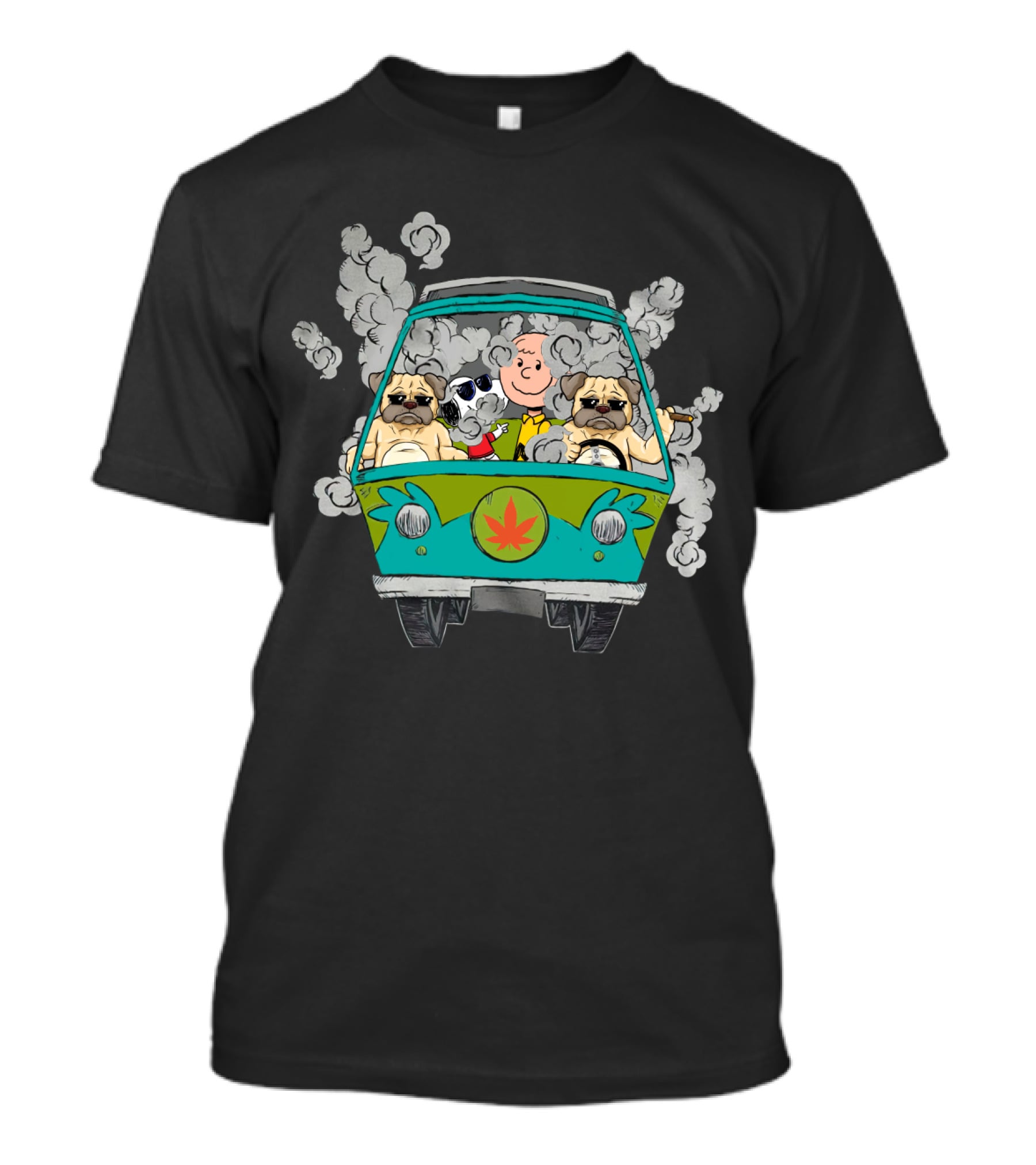 Pug Ds0 Smoking Van With Iconic Dog And Cartoon Character T-Shirt