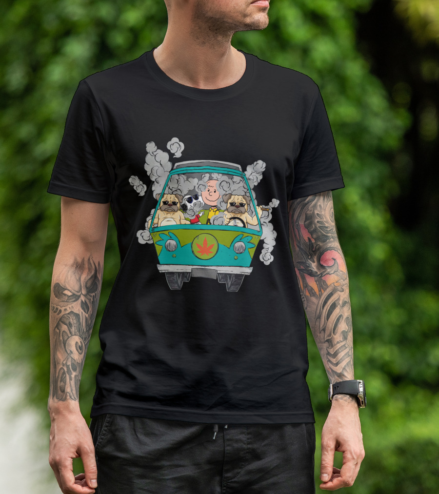 Pug Ds0 Smoking Van With Iconic Dog And Cartoon Character T-Shirt