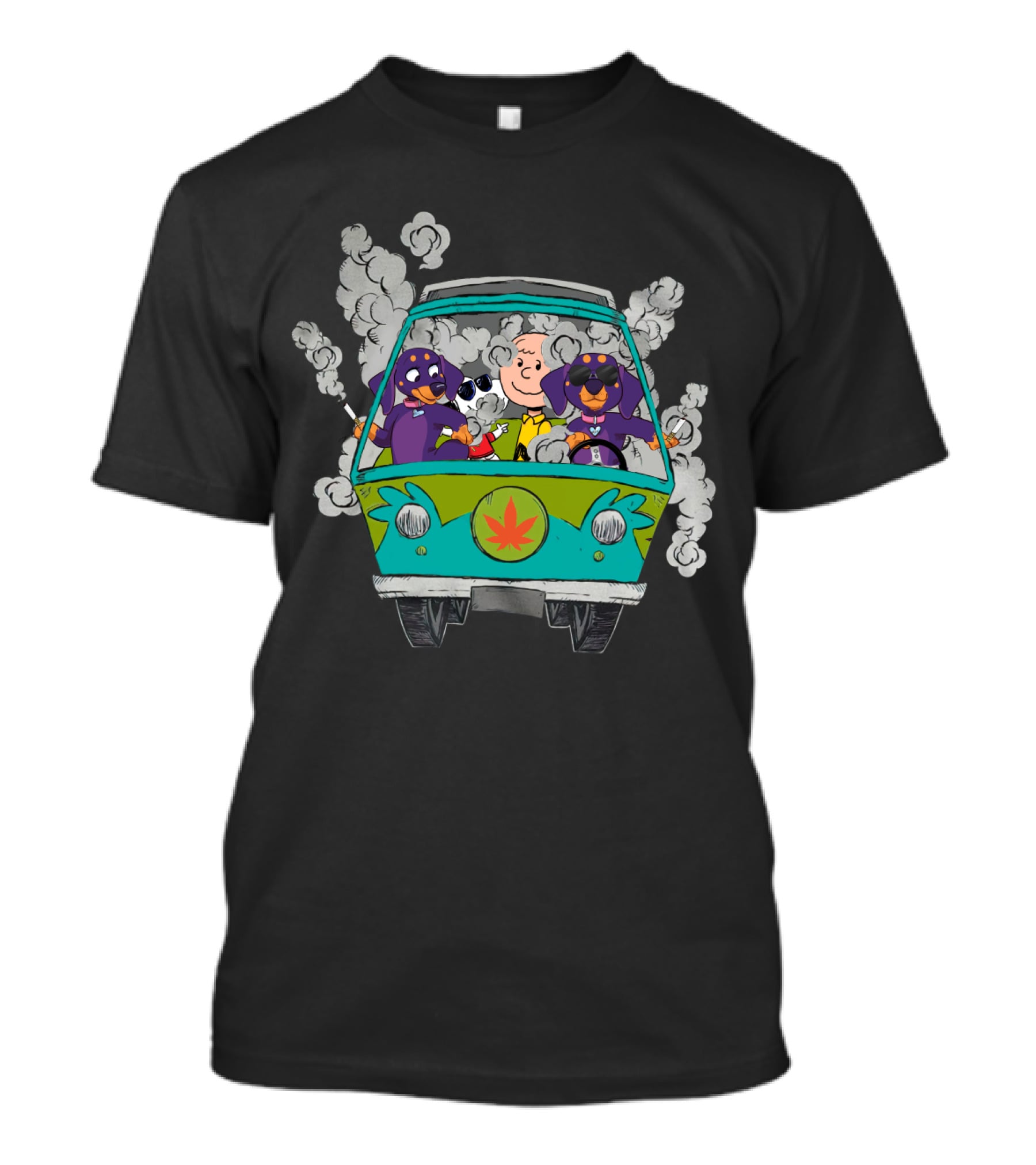 Dachshund Ds0 Smoke Van Adventure With Iconic Cartoon Characters T-Shirt