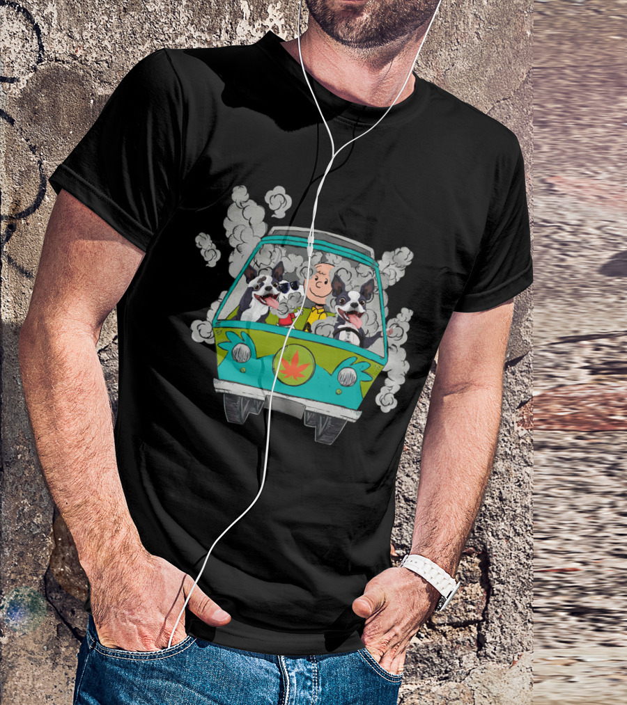 Boston Terrier Smoking Van Adventure T-Shirt