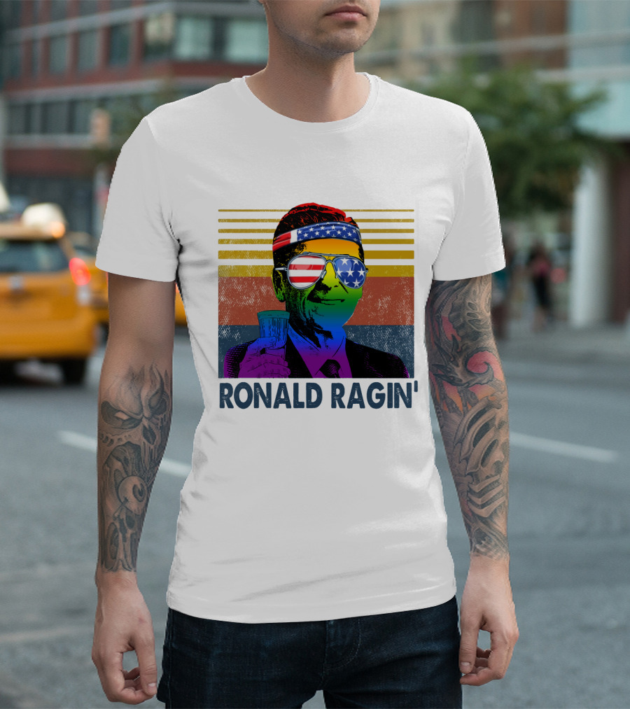 Ronald Ragin Rainbow Americana Bandana Sunglasses Flag Stripes T-Shirt