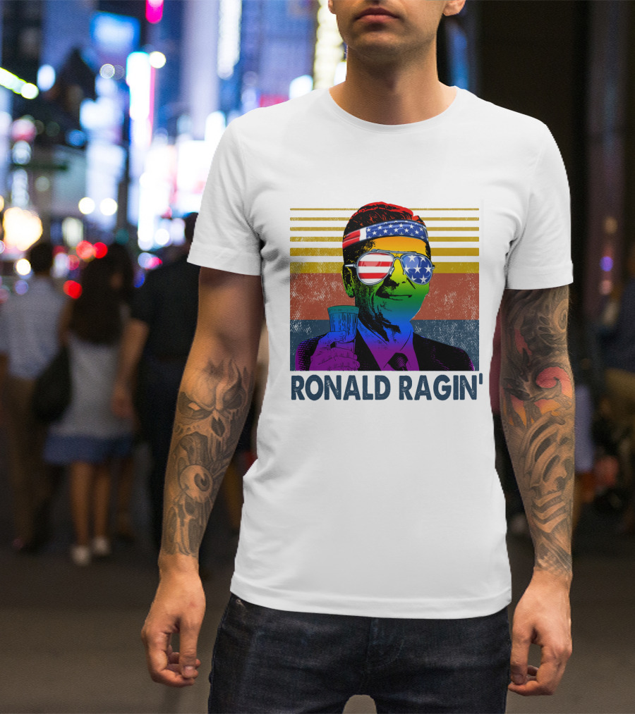 Ronald Ragin Rainbow Americana Bandana Sunglasses Flag Stripes T-Shirt