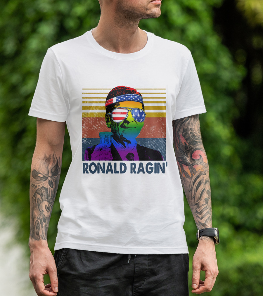 Ronald Ragin Rainbow Americana Bandana Sunglasses Flag Stripes T-Shirt