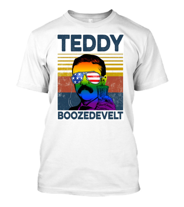 Teddy Boozedvelt Rainbow American Flag Sunglasses Beer Drink T-Shirt