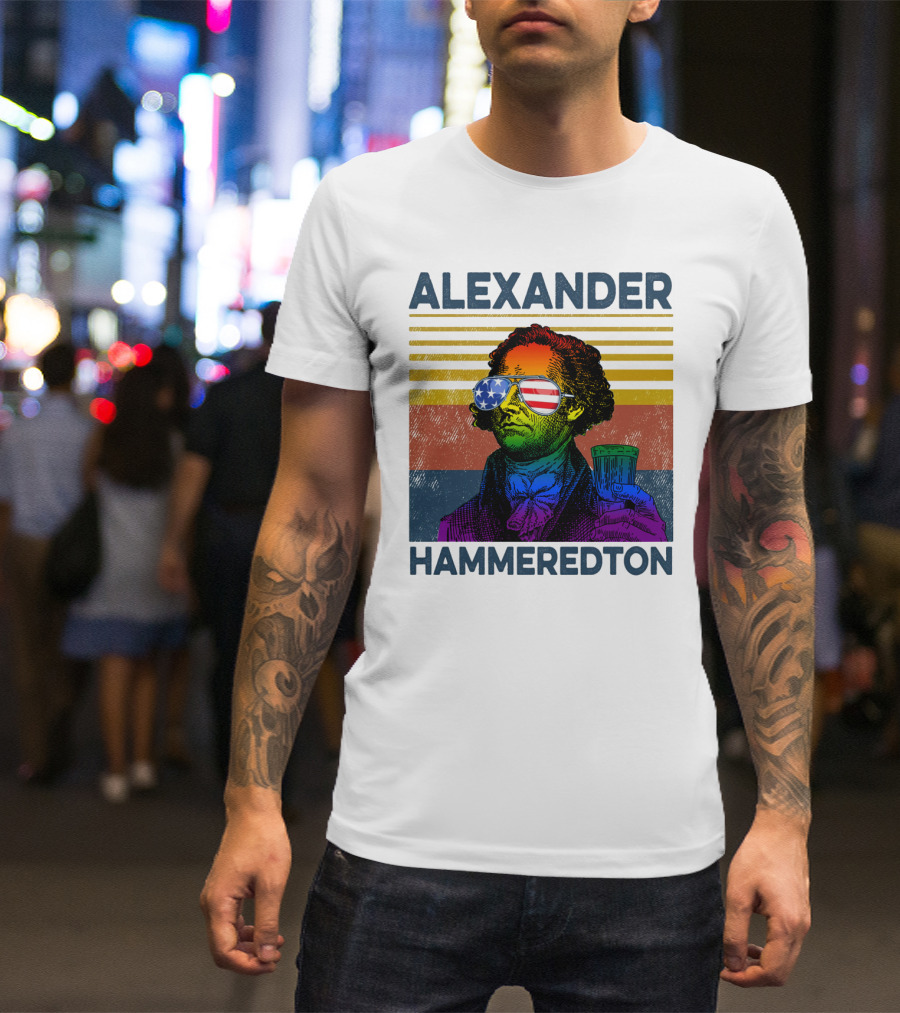 Alexander Hammeredton American Flag Sunglasses Beer Drink T-Shirt