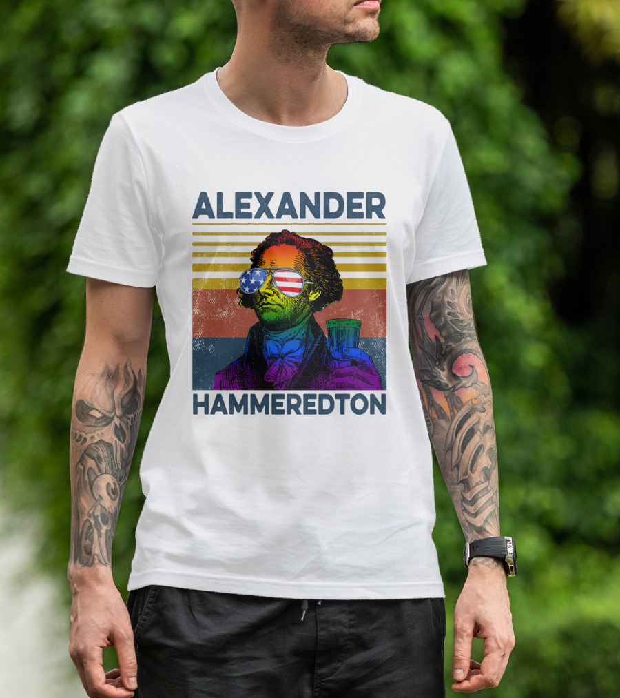 Alexander Hammeredton American Flag Sunglasses Beer Drink T-Shirt