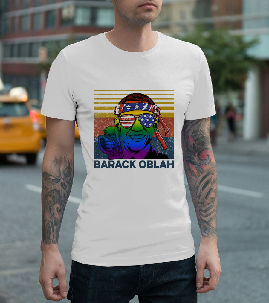 Barack Oblah Patriotic Headband Rainbow Sunglasses Beer Mug T-Shirt