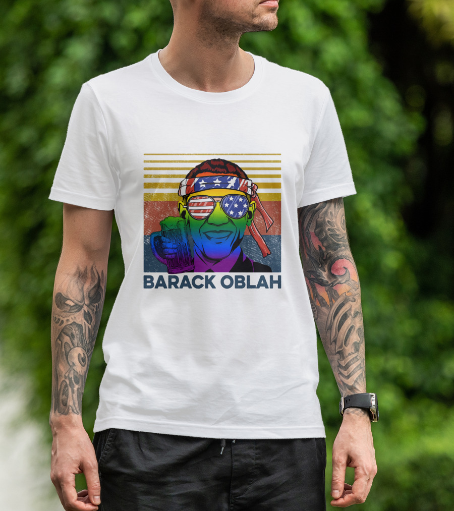 Barack Oblah Patriotic Headband Rainbow Sunglasses Beer Mug T-Shirt
