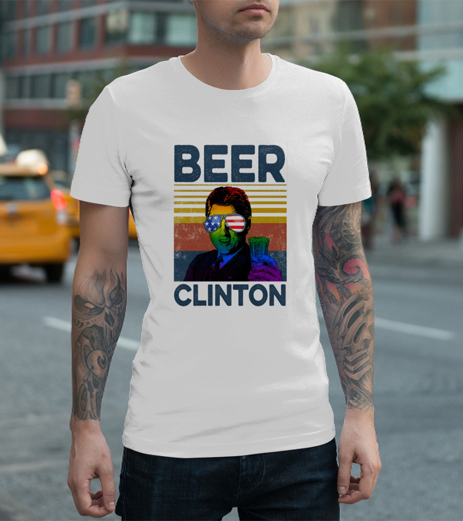 Beer Clinton Stars and Stripes Sunglasses Retro Drink T-Shirt