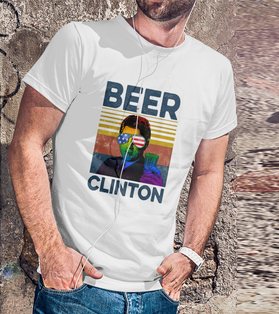 Beer Clinton Stars And Stripes Sunglasses Retro Drink T-Shirt