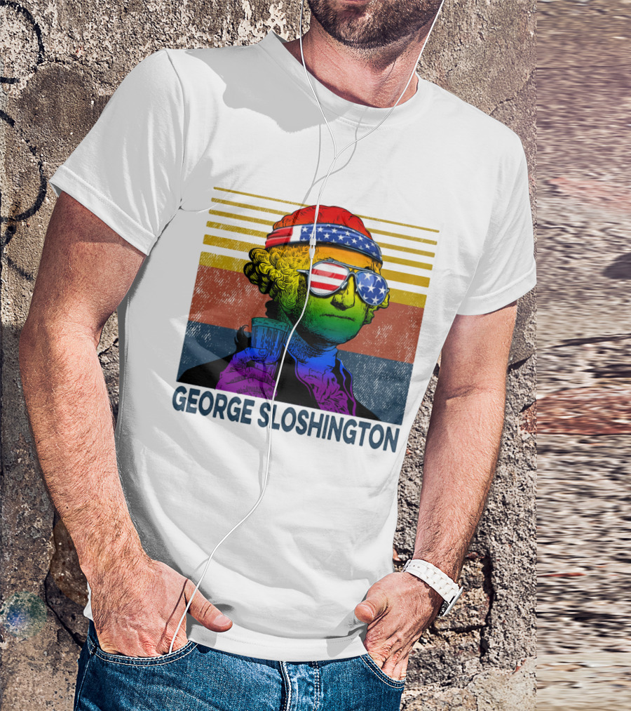 George Sloshington Patriotic Beer Celebration With American Flag Bandana And Sunglasses T-Shirt