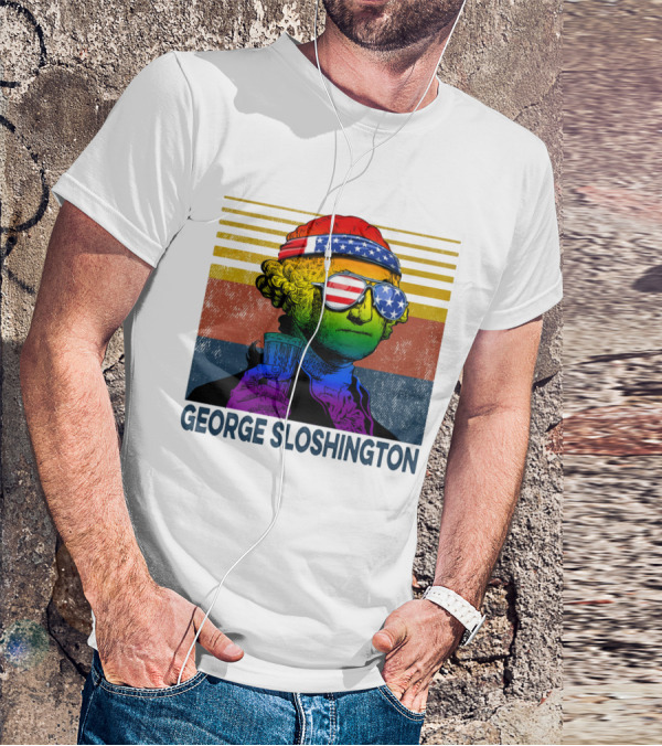 George Sloshington Patriotic Beer Celebration With American Flag Bandana And Sunglasses T-Shirt