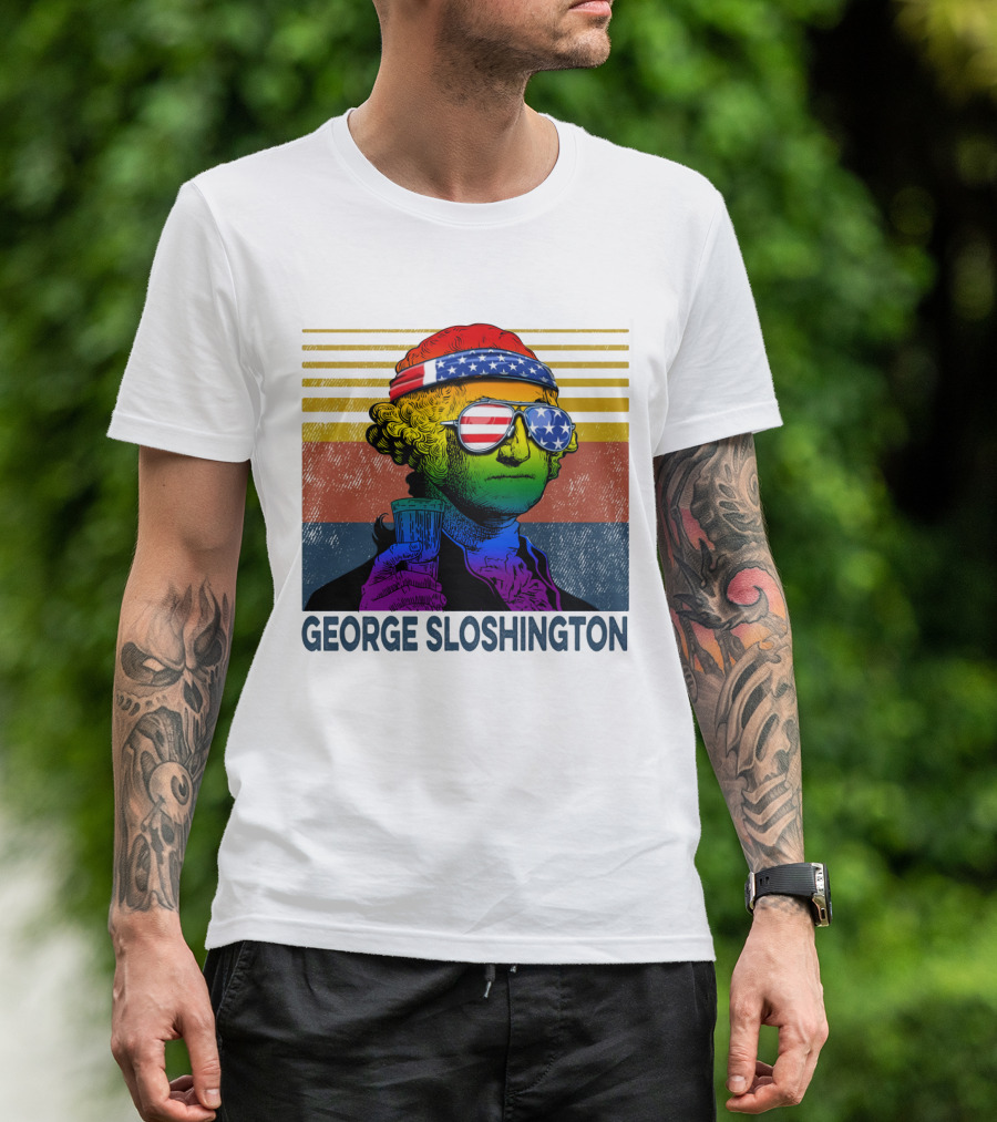 George Sloshington Patriotic Beer Celebration With American Flag Bandana And Sunglasses T-Shirt