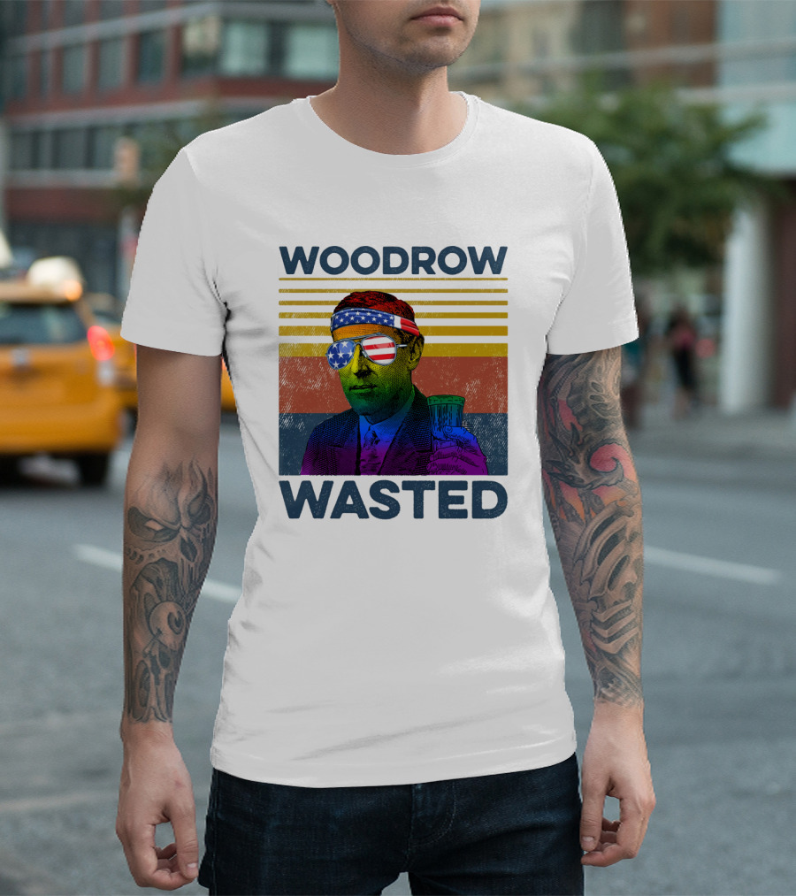 Woodrow Wasted American Flag Sunglasses Beer T-Shirt