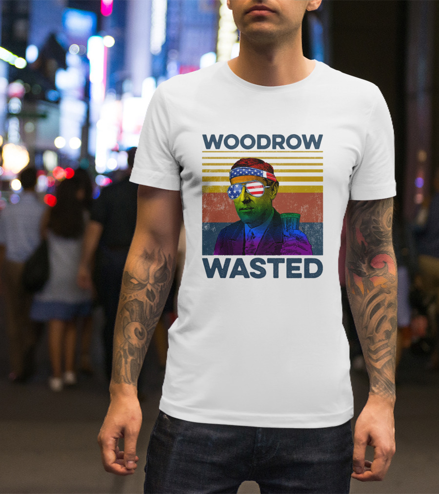 Woodrow Wasted American Flag Sunglasses Beer T-Shirt