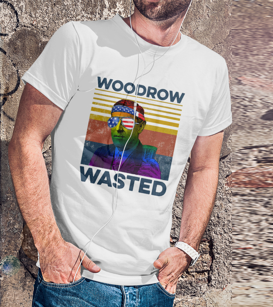 Woodrow Wasted American Flag Sunglasses Beer T-Shirt