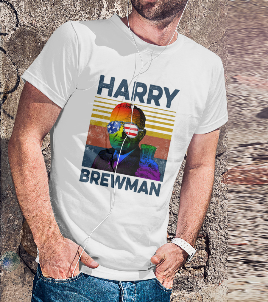 HARRY BREWMAN Patriotic Sunglasses Beer Drink T-Shirt