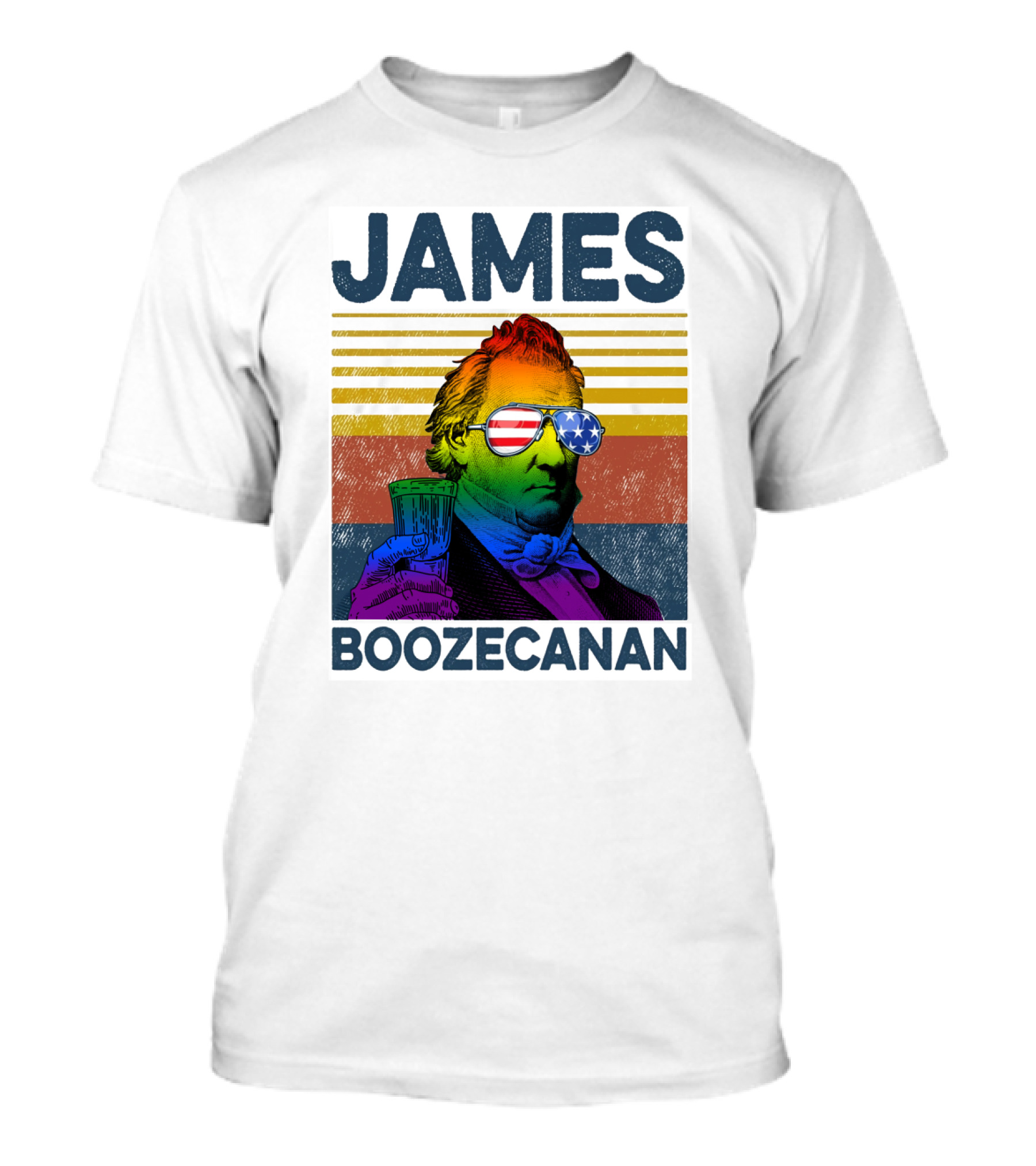 James Boozecanan American Flag Sunglasses With Beer Drink Rainbow T-Shirt