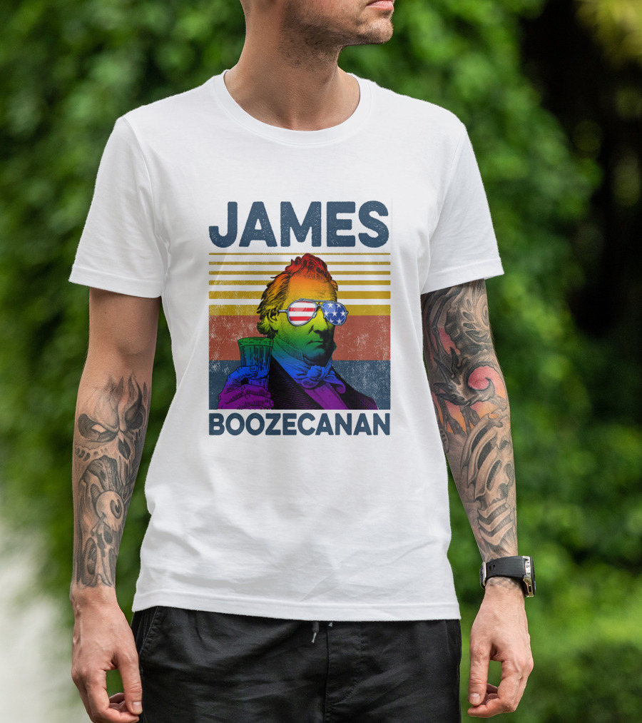 James Boozecanan American Flag Sunglasses With Beer Drink Rainbow T-Shirt