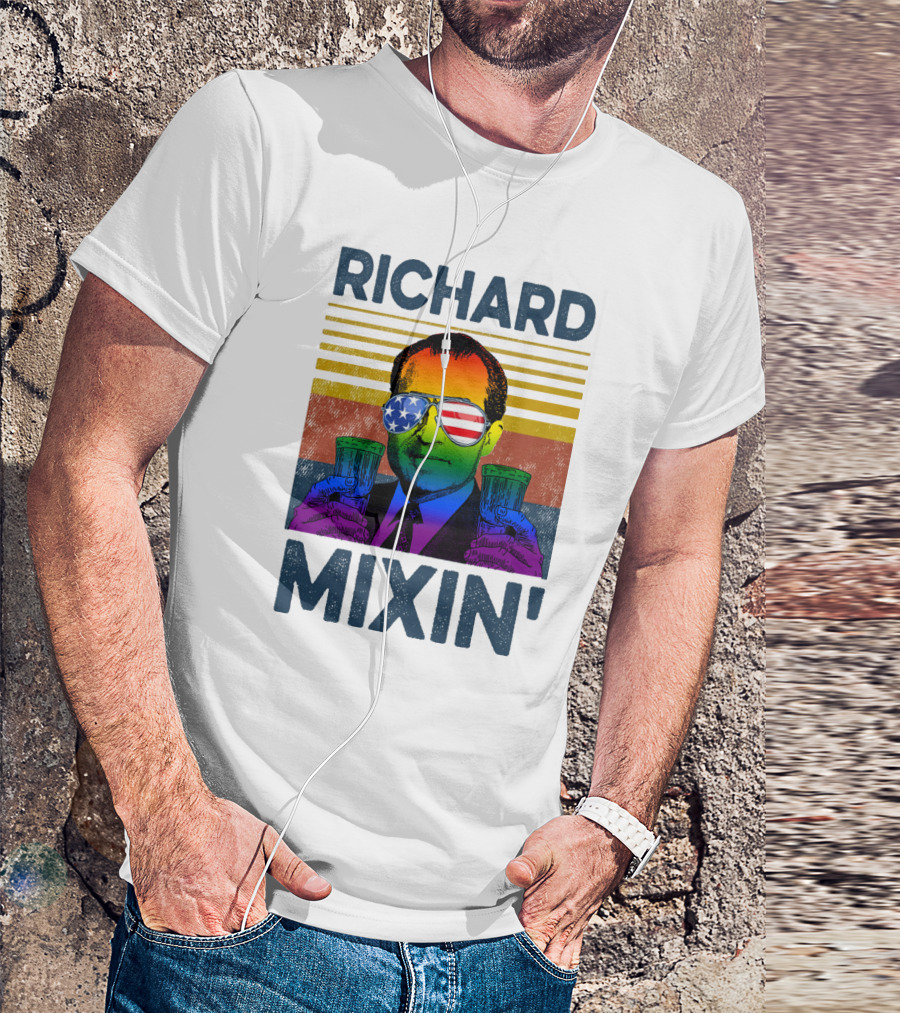 Richard Mixin' Beer Drink Patriotic Sunglasses Rainbow Stripes T-Shirt