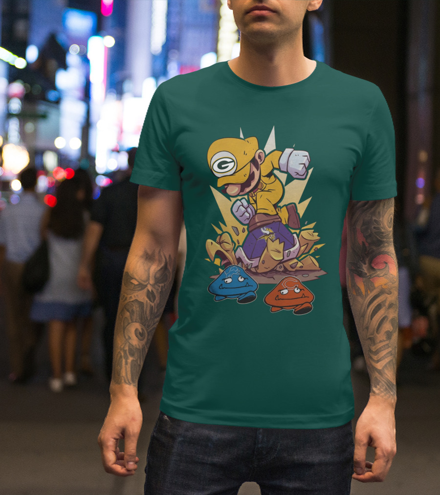 Green Bay Packers Mario Jumping On Minnesota Vikings Goombas T-Shirt