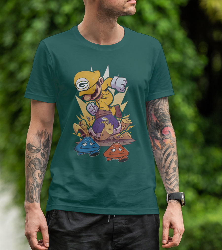 Green Bay Packers Mario Jumping On Minnesota Vikings Goombas T-Shirt