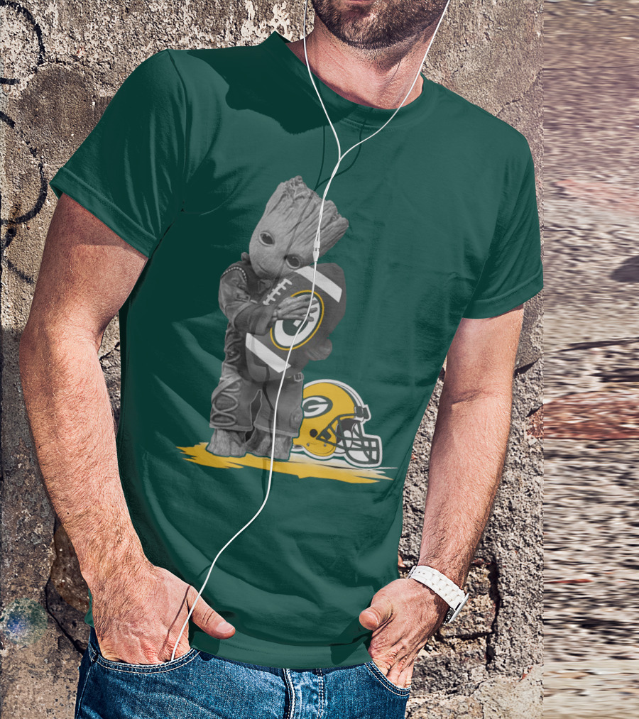 Groot Hugging Green Bay Packers Football With Helmet T-Shirt