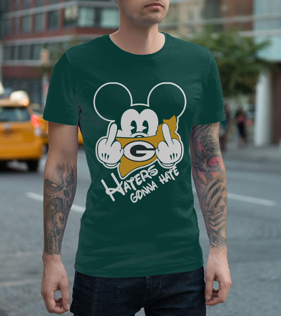 Packers Logo With Mouse Ears And Haters Gonna Hate T-Shirt