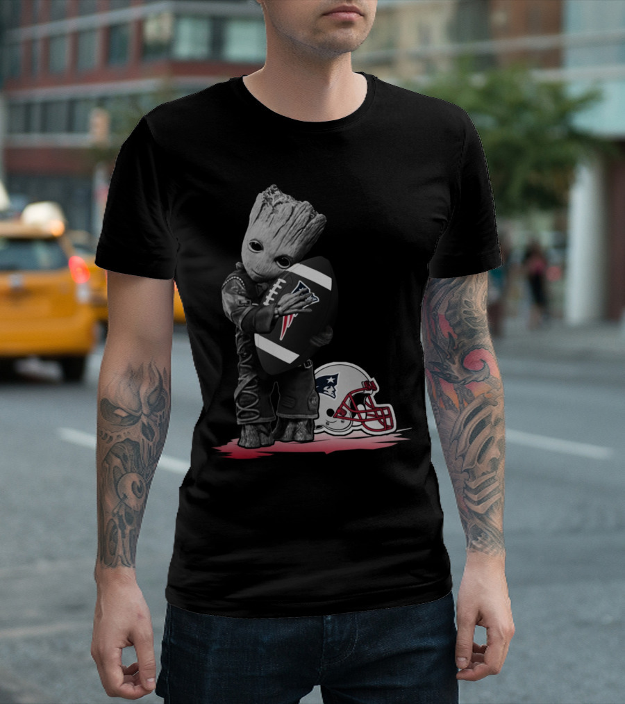 New England Patriots Groot Hugging Football With Team Helmet T-Shirt