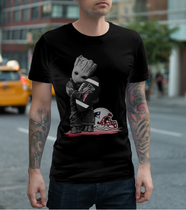 New England Patriots Groot Hugging Football With Team Helmet T-Shirt