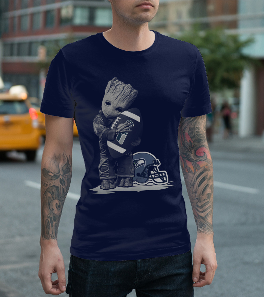 Seattle Seahawks Groot Holding Football With Helmet T-Shirt