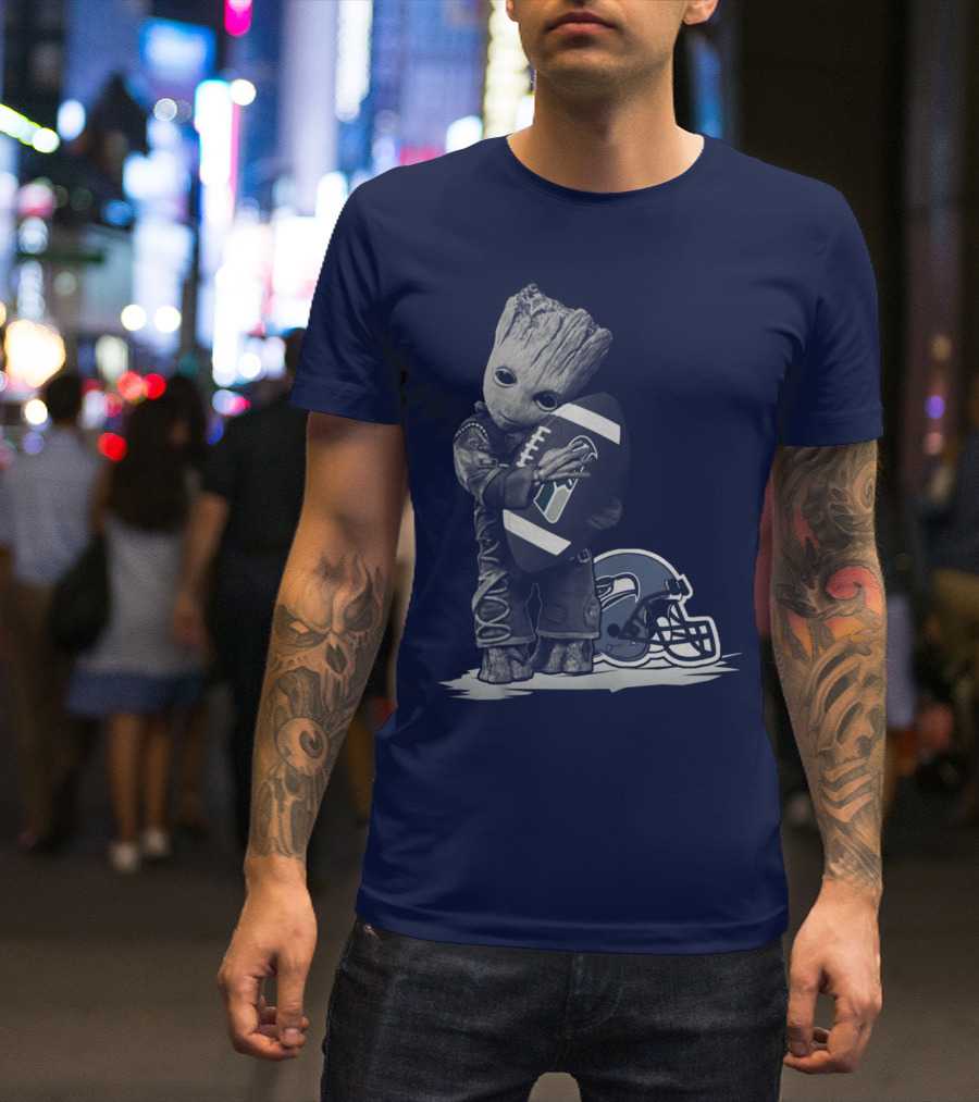 Seattle Seahawks Groot Holding Football With Helmet T-Shirt