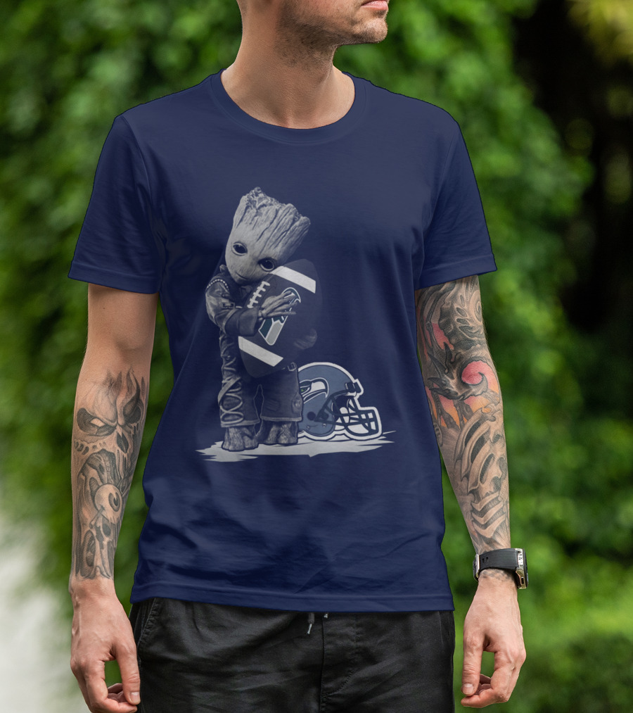 Seattle Seahawks Groot Holding Football With Helmet T-Shirt