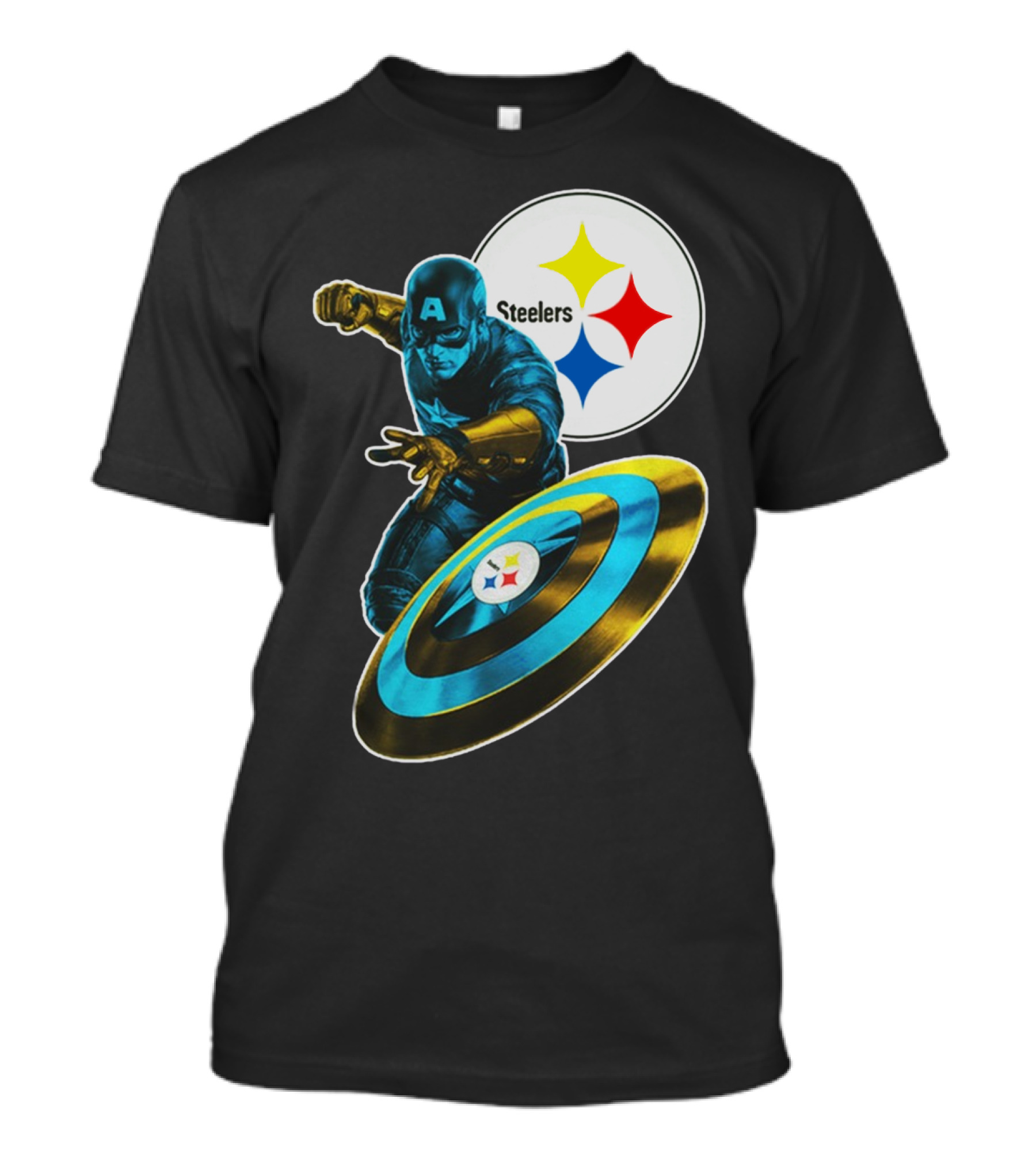 Pittsburgh Steelers Captain America Shield And Logo Crossover T-Shirt