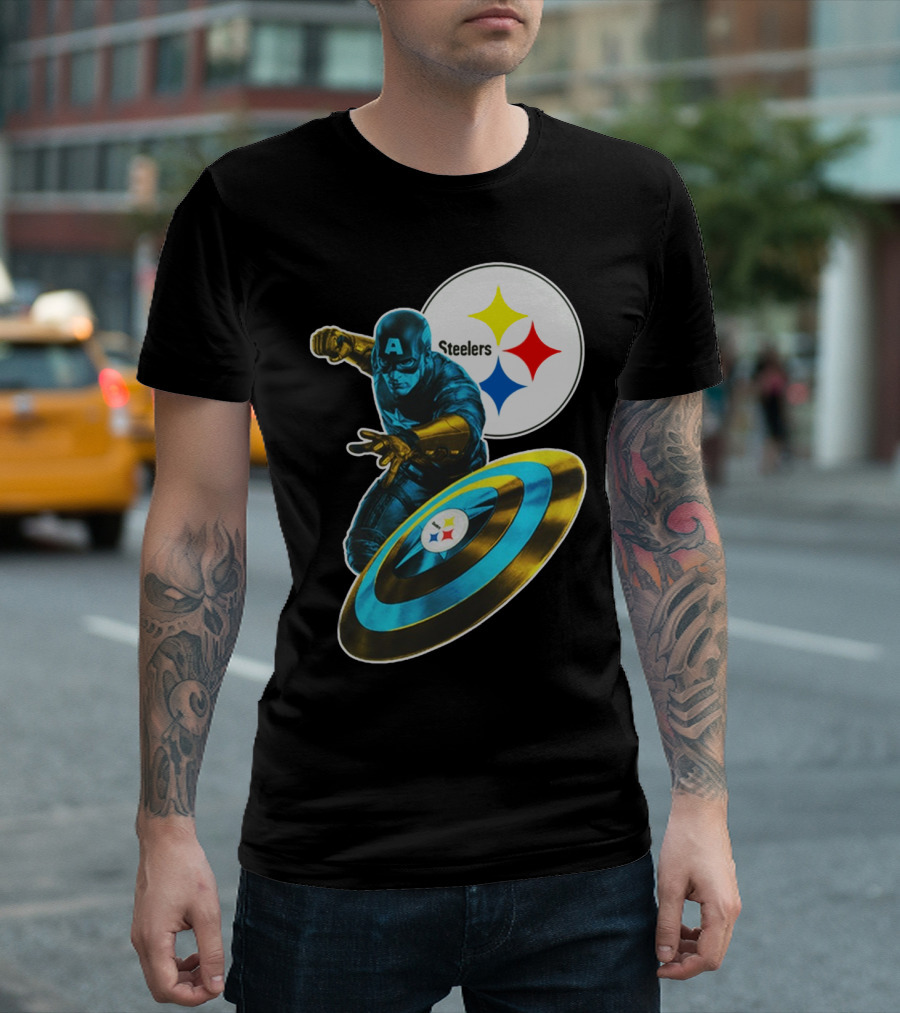 Pittsburgh Steelers Captain America Shield And Logo Crossover T-Shirt