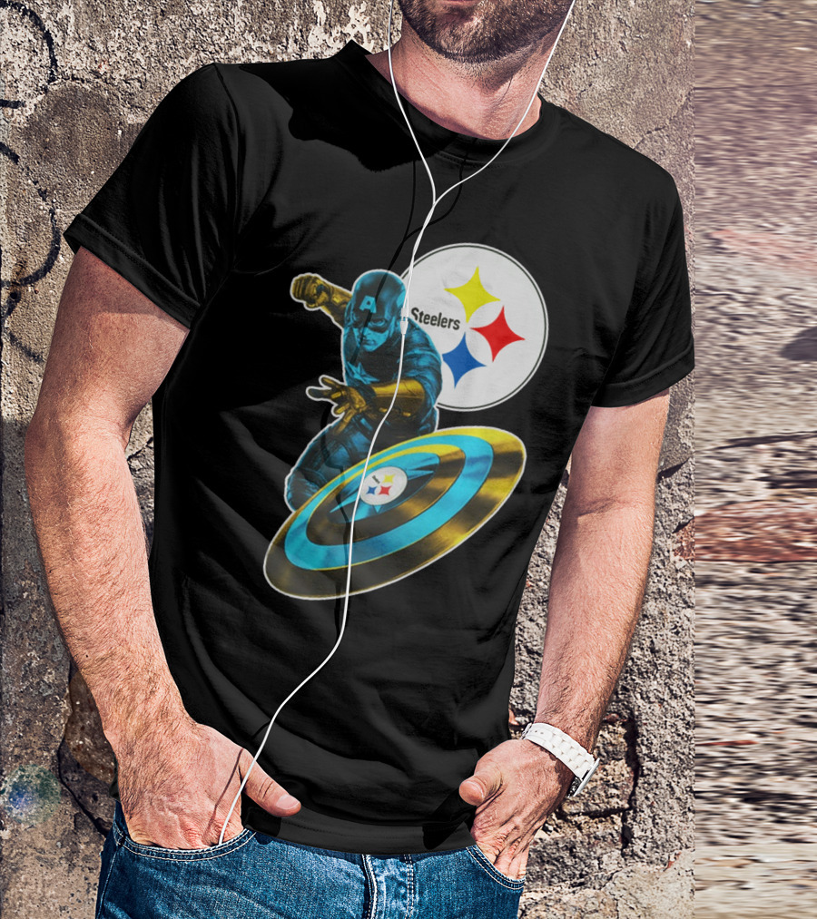 Pittsburgh Steelers Captain America Shield And Logo Crossover T-Shirt