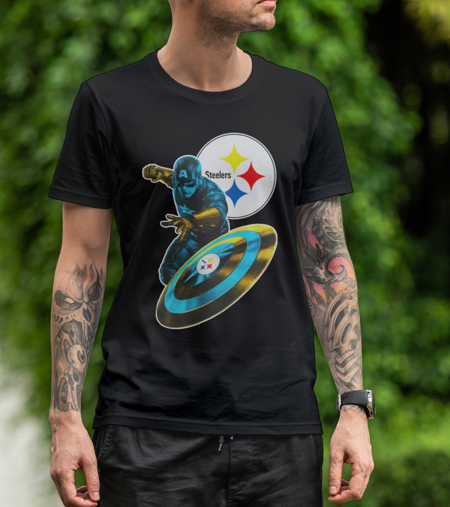 Pittsburgh Steelers Captain America Shield And Logo Crossover T-Shirt